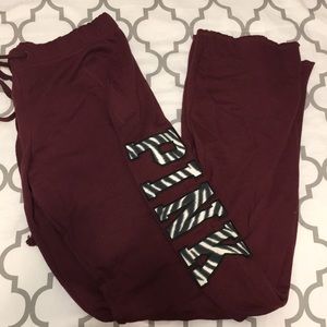 VS PINK Maroon & Zebra Print Sweatpants